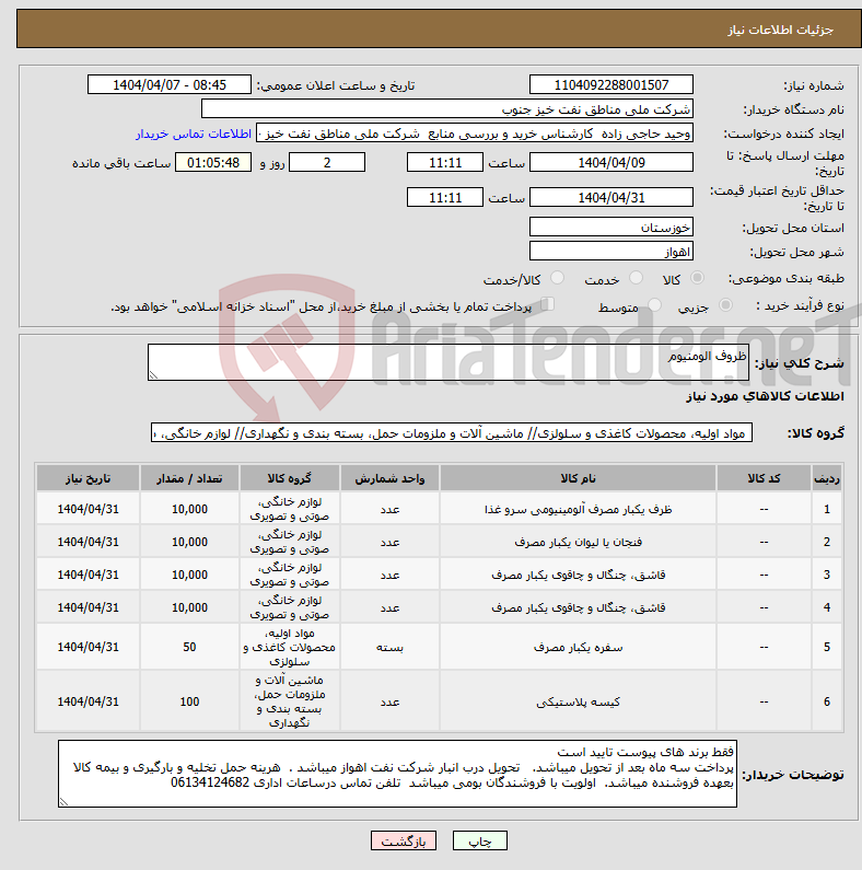 تصویر کوچک آگهی نیاز انتخاب تامین کننده-ظروف الومنیوم