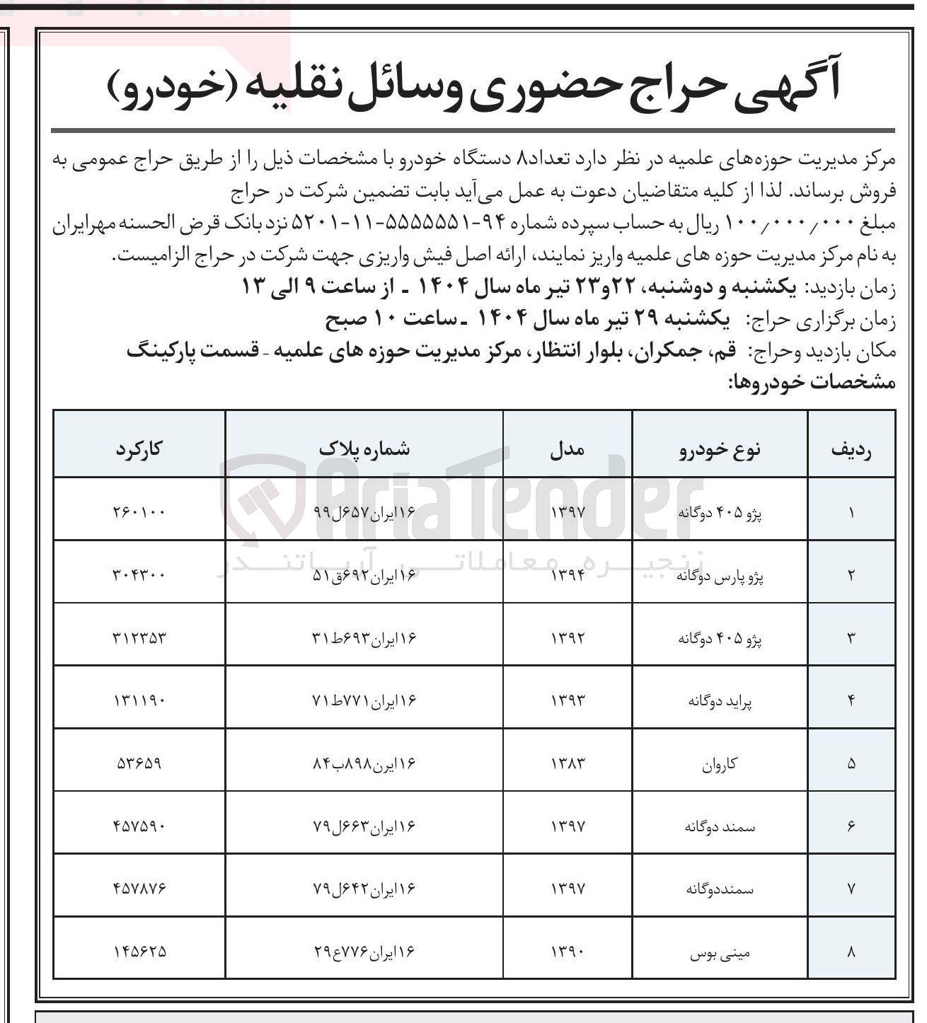 تصویر کوچک آگهی فروش تعداد ۸ دستگاه خودرو 