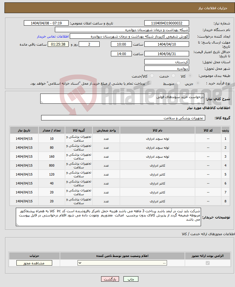 تصویر کوچک آگهی نیاز انتخاب تامین کننده-درخواست خرید سوندهای فولی 