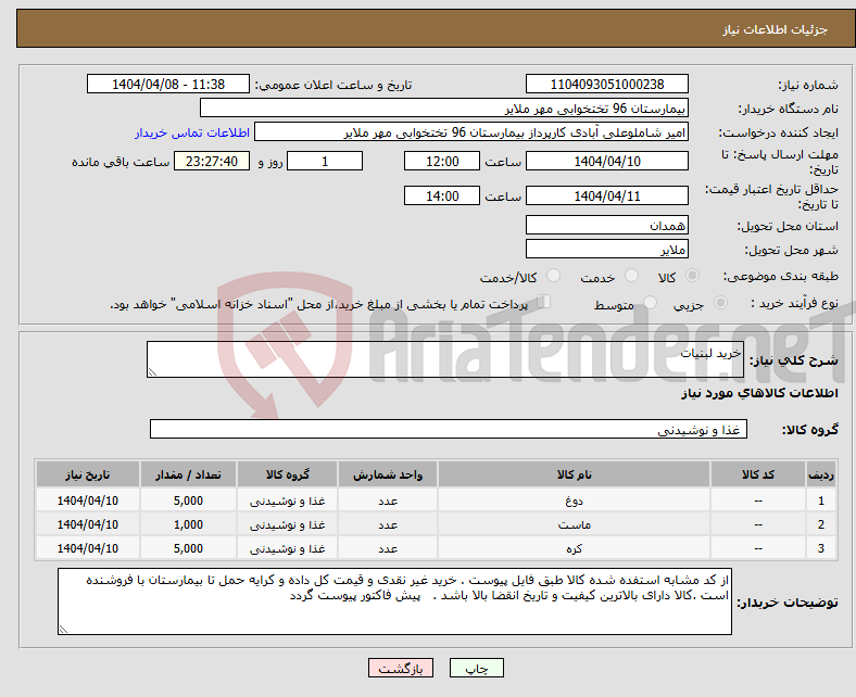 تصویر کوچک آگهی نیاز انتخاب تامین کننده-خرید لبنیات