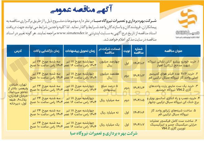 تصویر کوچک آگهی خرید یک ست ماینور یارت واحدهای گازی V94.2 