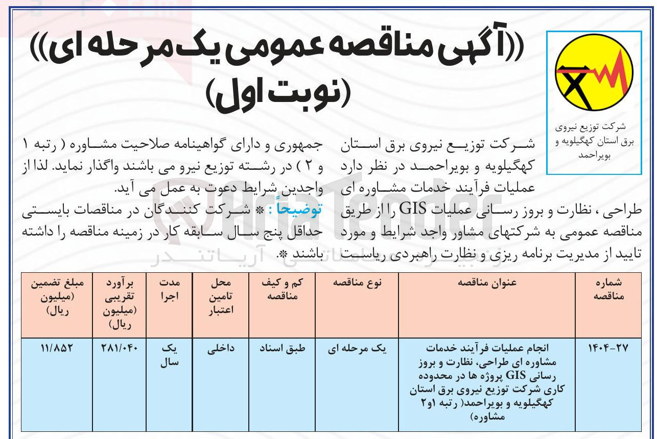 تصویر کوچک آگهی انجام عملیات فرآیند خدمات مشاوره ای طراحی نظارت و بروز رسانی GIS پروژه ها 