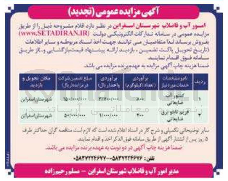 تصویر کوچک آگهی کنتور آب ضایعاتی 
