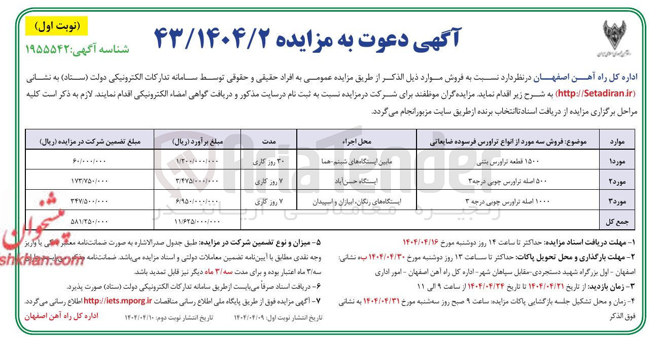 تصویر کوچک آگهی فروش ۱۵۰۰ قطعه تراورس بتنی