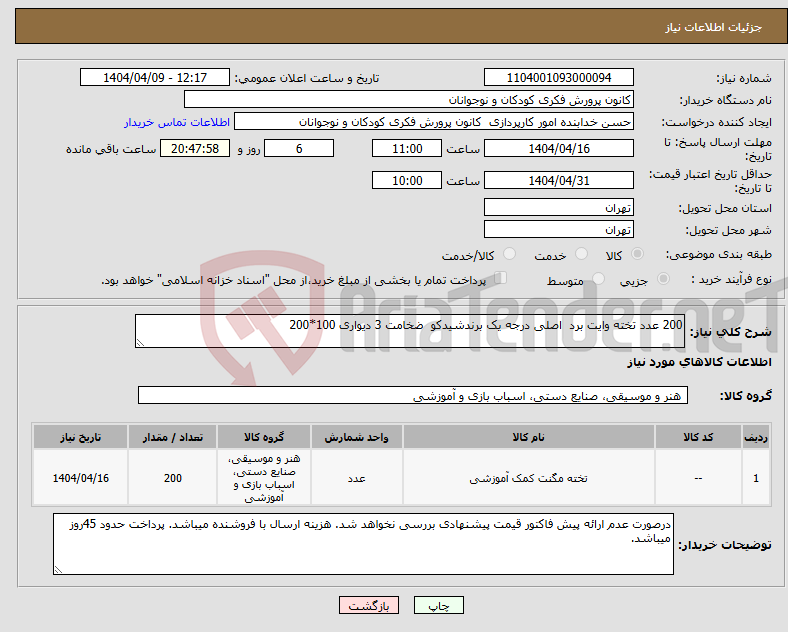 تصویر کوچک آگهی نیاز انتخاب تامین کننده-200 عدد تخته وایت برد اصلی درجه یک برندشیدکو ضخامت 3 دیواری 100*200