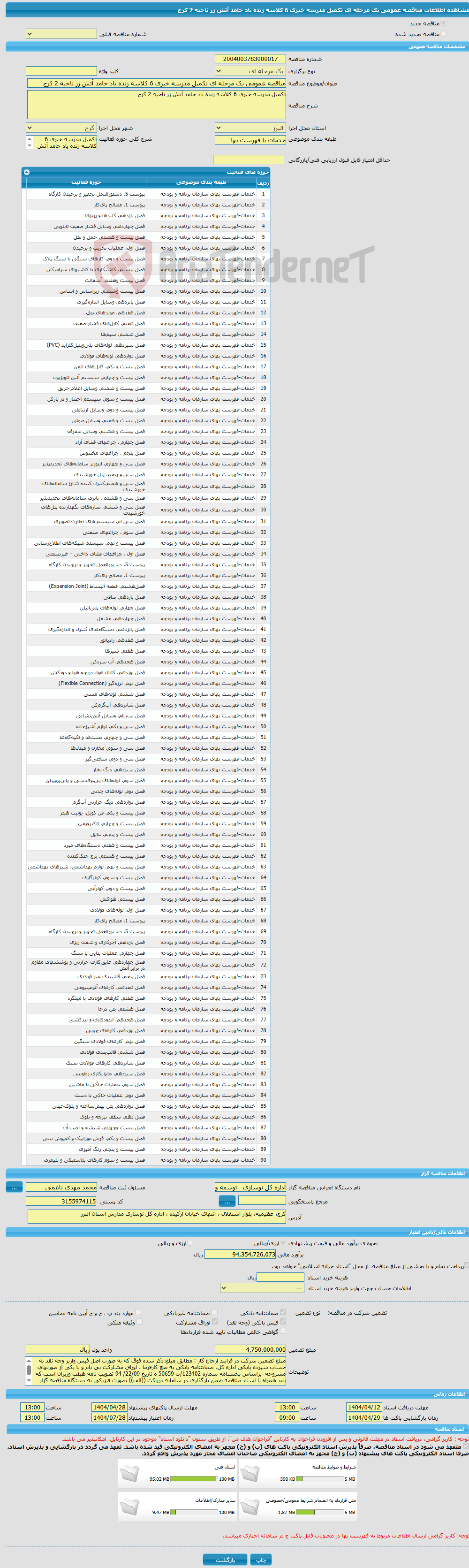 تصویر کوچک آگهی مناقصه عمومی یک مرحله ای تکمیل مدرسه خیری 6 کلاسه زنده یاد حامد آتش زر ناحیه 2 کرج