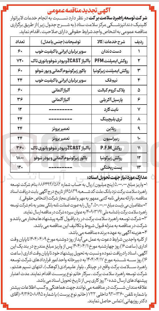 تصویر کوچک آگهی خرید روکش ایمپلنت PFM به تعداد 720