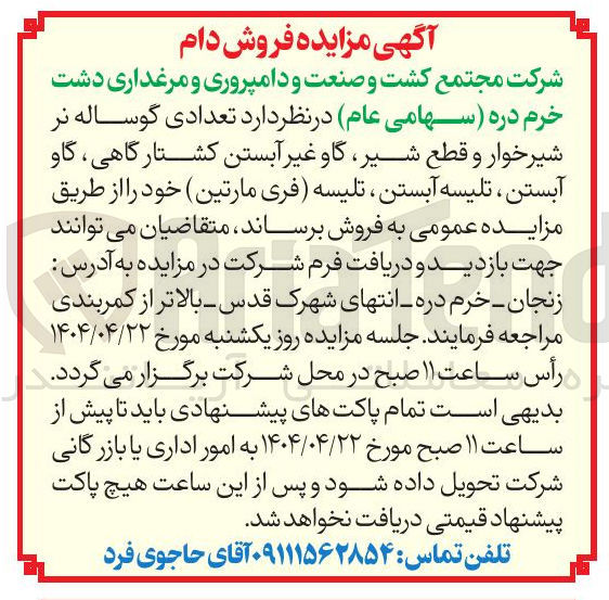 تصویر کوچک آگهی  تعدادی گوساله نر شیرخوار و قطع شیر گاو غیر آبستن کشتارگاهی ، گاو آبستن ، تلیسه آبستن تلیسه فری مارتین