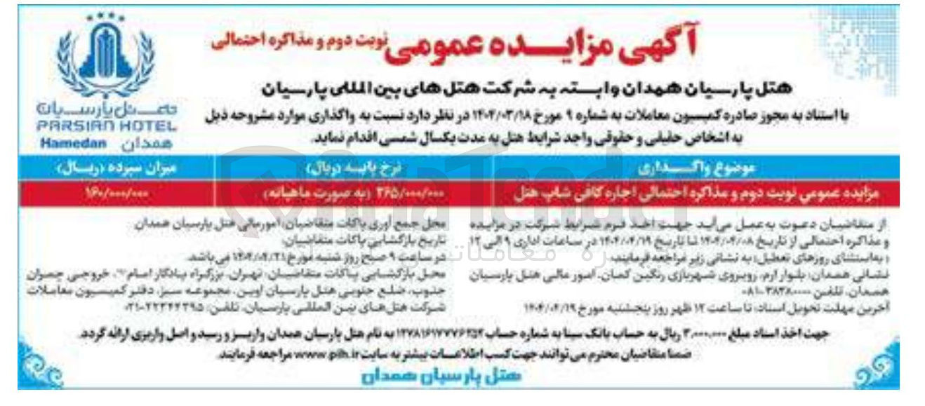 تصویر کوچک آگهی  اجاره کافی شاپ هتل 
