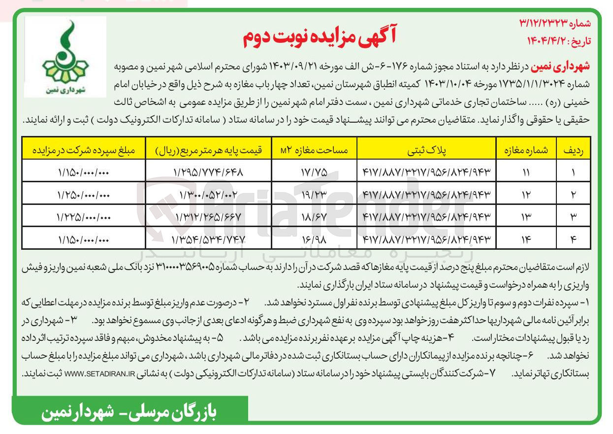 تصویر کوچک آگهی تعداد چهار باب مغازه