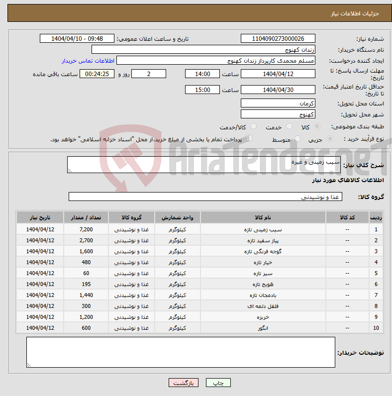 تصویر کوچک آگهی نیاز انتخاب تامین کننده-سیب زمینی و غیره