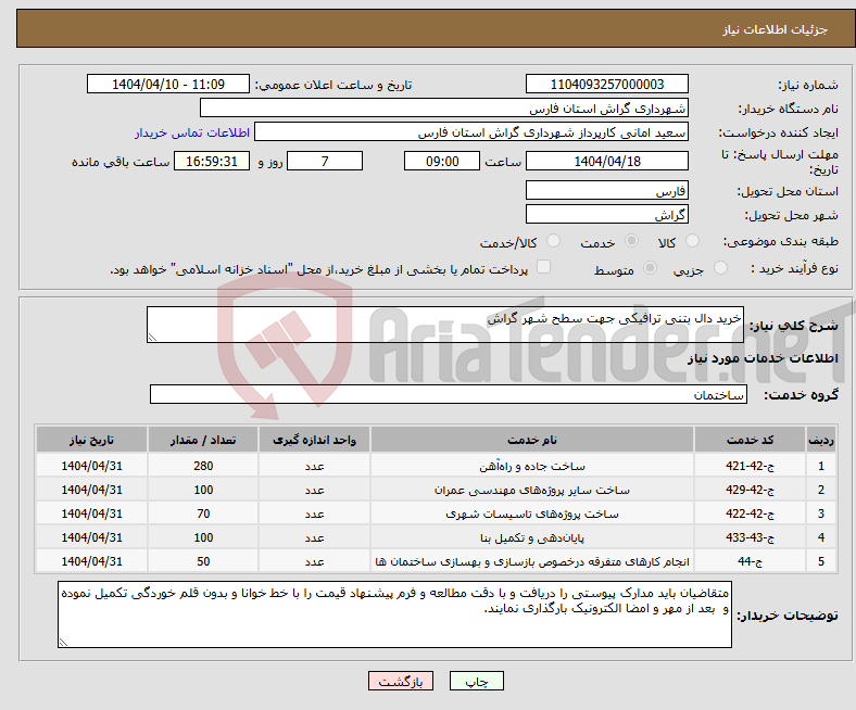 تصویر کوچک آگهی نیاز انتخاب تامین کننده-خرید دال بتنی ترافیکی جهت سطح شهر گراش