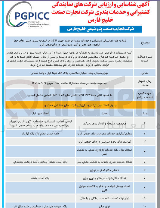 تصویر کوچک آگهی خدمات بندری کشتی های حمل فرآورده های نفتی و گازی