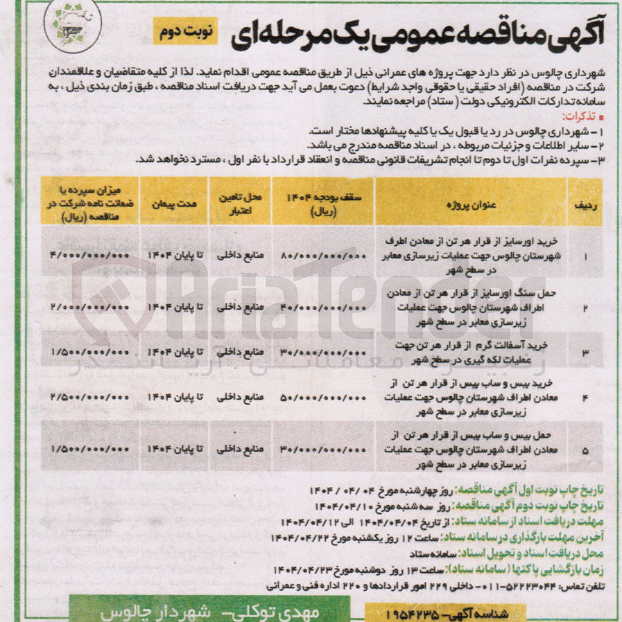 تصویر کوچک آگهی خرید بیس و ساب پیس جهت عملیات زیرسازی معابر 