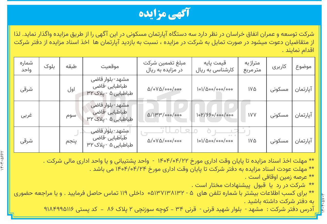 تصویر کوچک آگهی فروش سه دستگاه آپارتمان مسکونی