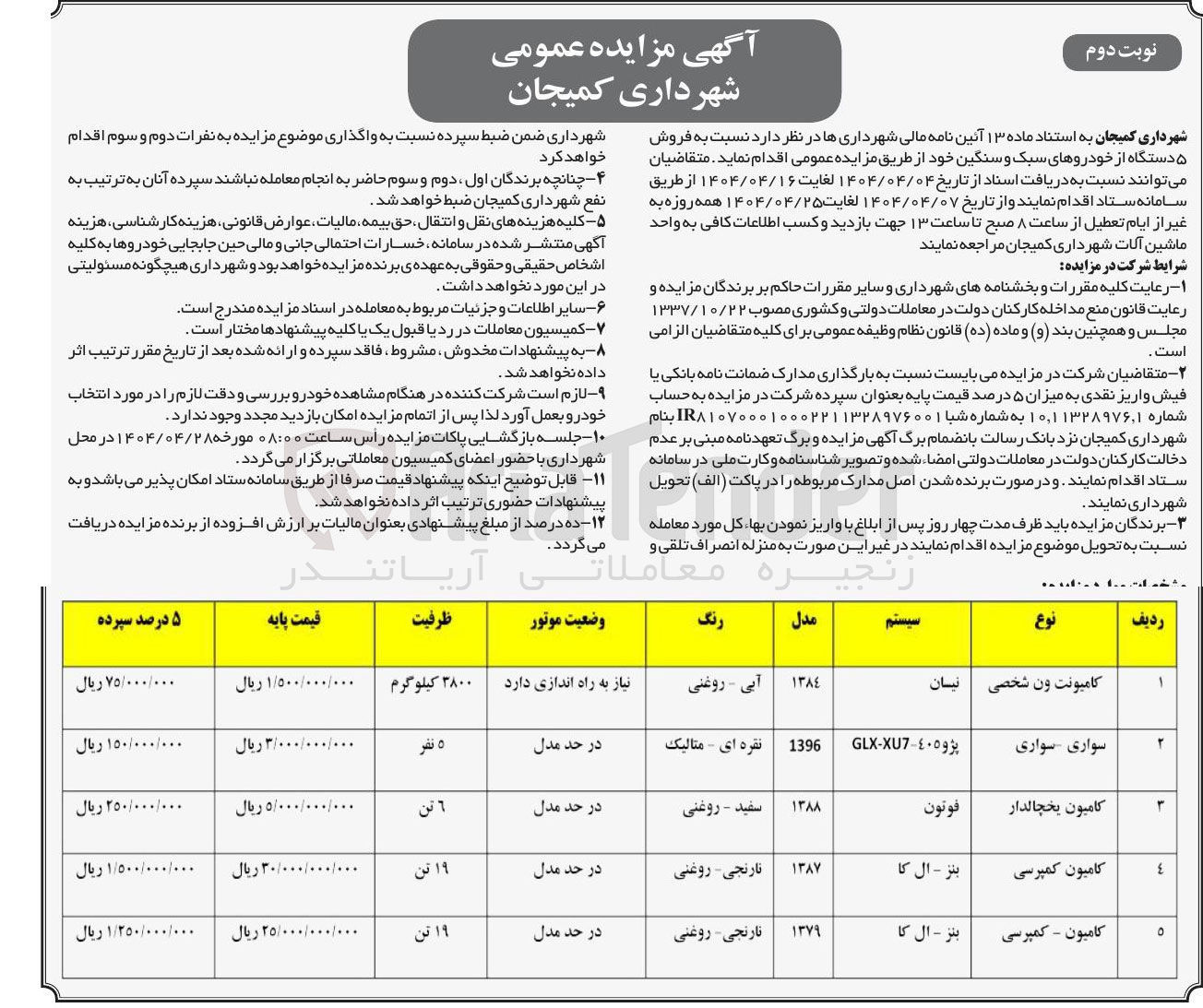 تصویر کوچک آگهی فروش ۵ دستگاه از خودروهای سبک و سنگین