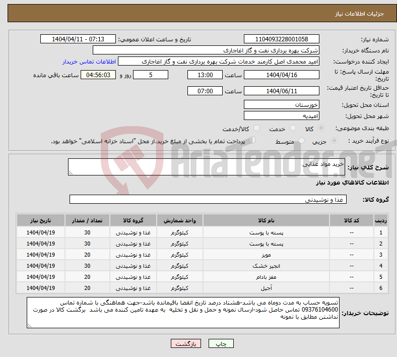 تصویر کوچک آگهی نیاز انتخاب تامین کننده-خرید مواد غذایی