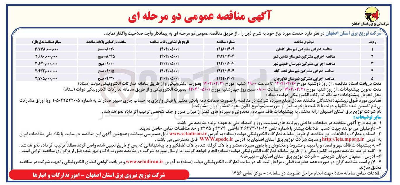 تصویر کوچک آگهی خدمات اجرایی مشترکین