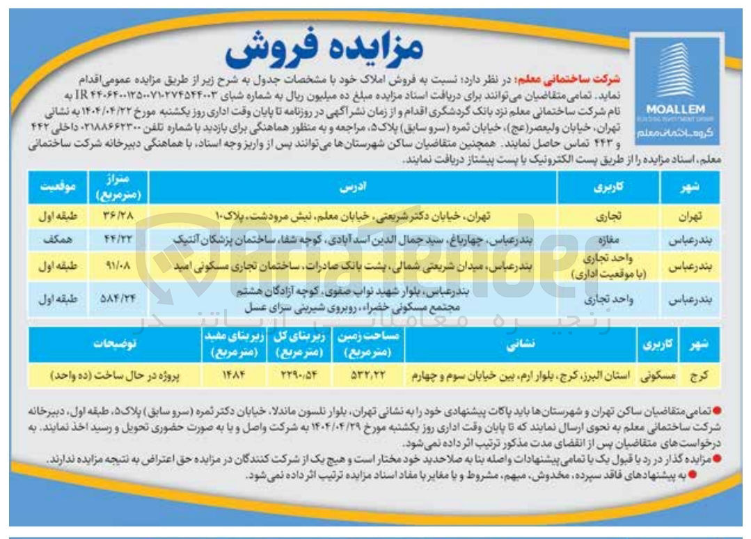 تصویر کوچک آگهی  فروش املاک در 5 ردیف با کاربری تجاری - مسکونی