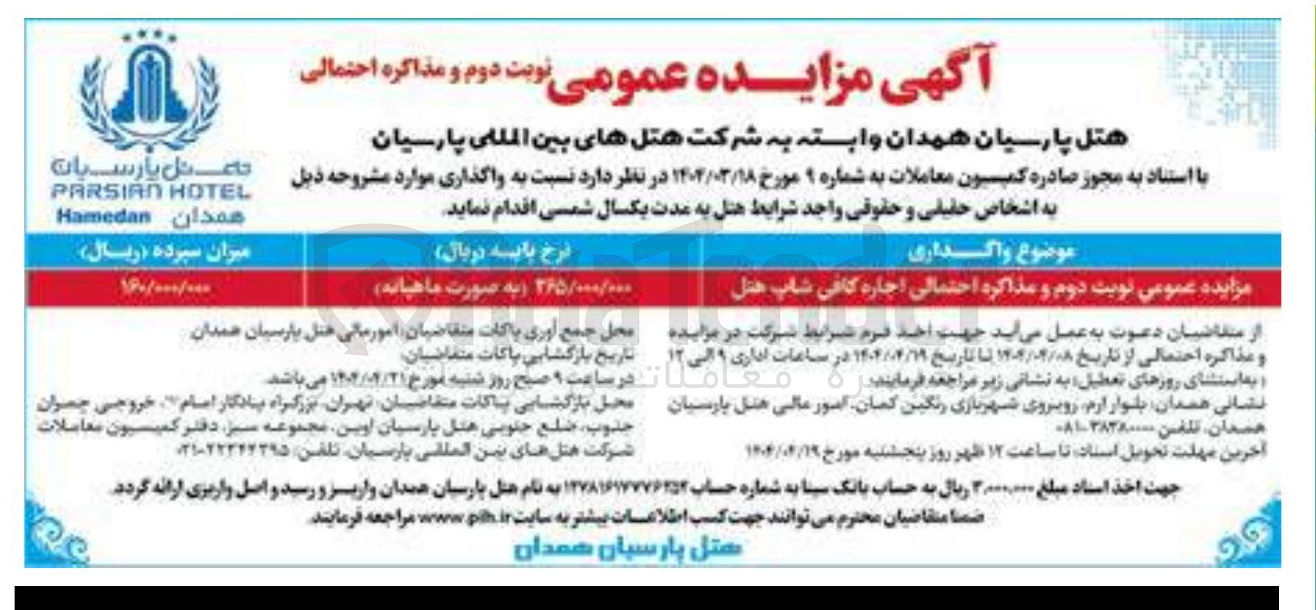تصویر کوچک آگهی  اجاره کافی شاپ هتل