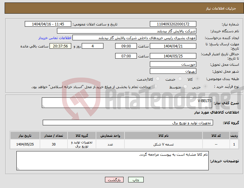 تصویر کوچک آگهی نیاز انتخاب تامین کننده-V-BELTS