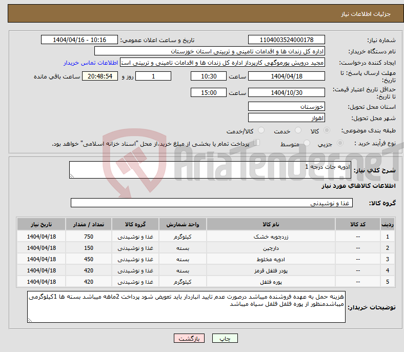 تصویر کوچک آگهی نیاز انتخاب تامین کننده-ادویه جات درجه 1