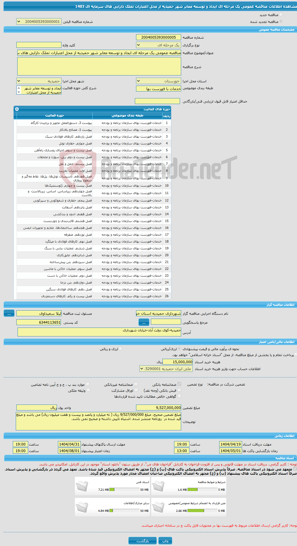تصویر کوچک آگهی مناقصه عمومی یک مرحله ای ایجاد و توسعه معابر شهر حمیدیه از محل اعتبارات تملک دارایی های سرمایه ای 1403