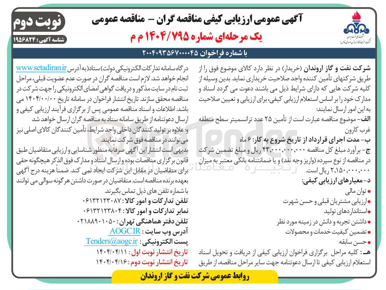 تصویر کوچک آگهی  تأمین ۲۵ عدد ترانسمیتر