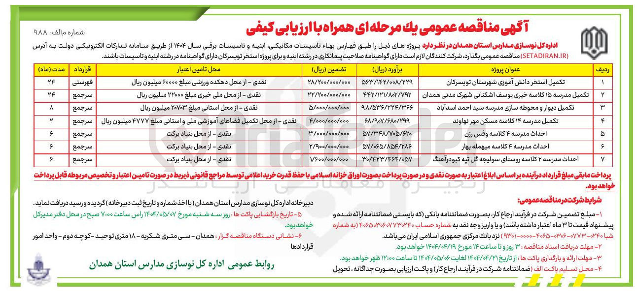 تصویر کوچک آگهی احداث مدرسه ۲ کلاسه 