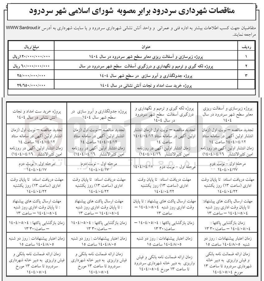 تصویر کوچک آگهی پروژه جدولگذاری و آبرو سازی در سطح شهر 