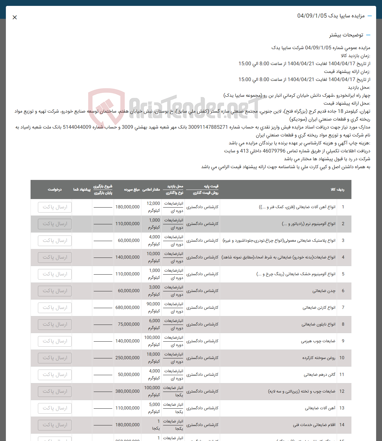 تصویر کوچک آگهی فروش انواع آهن آلات ضایعاتی فلزی کمک فنر و ... -  انواع آلومینیوم نرم ( رادیاتور و ... ) -  4,000 انواع پلاستیک ضایعاتی معمولی انواع چراغ تو دری جلو داشبورد و غیره - انواع ضایعات ( بدنه خودرو ضایعاتی - انواع آلومینیوم خشک ضایعاتی رینگ چرخ و .. - چدن ضایعاتی - انواع کارتن ضایعاتی - انواع نایلون ضایعاتی - ضایعات چوب هیزمی - روغن سوخته کار کرده - گالن درهم ضایعاتی -  ضایعات چوب و تخته زیر پالتی و سه لایه - آهن آلات ضایعاتی - اقلام ضایعاتی خدمات فنی