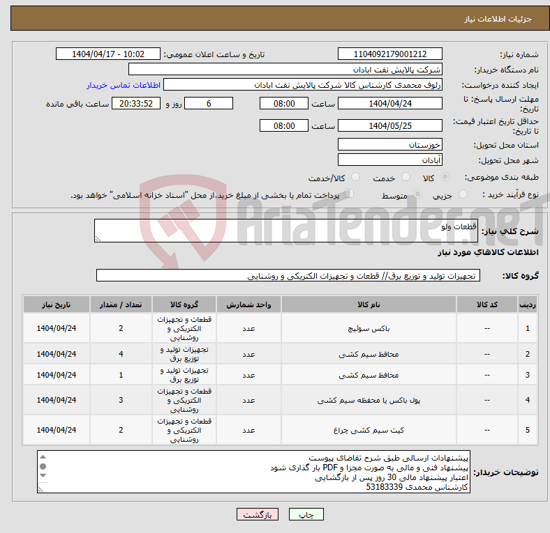 تصویر کوچک آگهی نیاز انتخاب تامین کننده-قطعات ولو