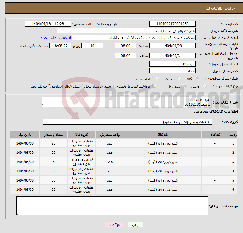 تصویر کوچک آگهی نیاز انتخاب تامین کننده-طبق تقاضا مریدی53182231