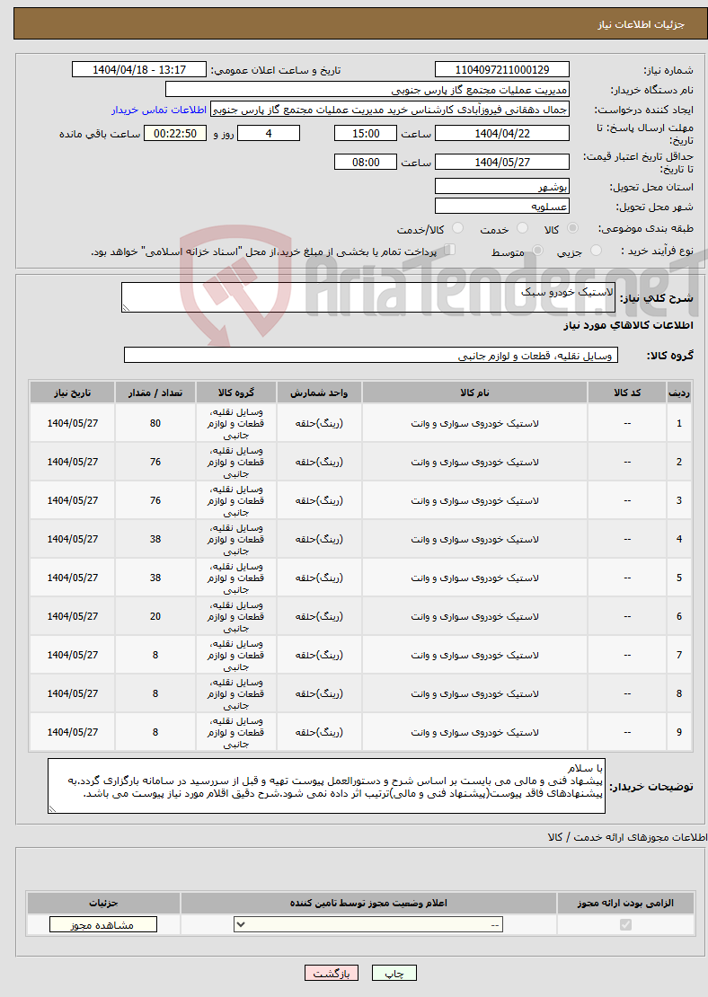 تصویر کوچک آگهی نیاز انتخاب تامین کننده-لاستیک خودرو سبک 