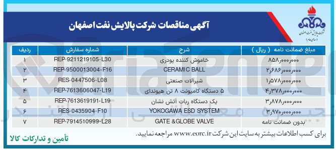 تصویر کوچک آگهی تامین VALVE GLOBE & GATE