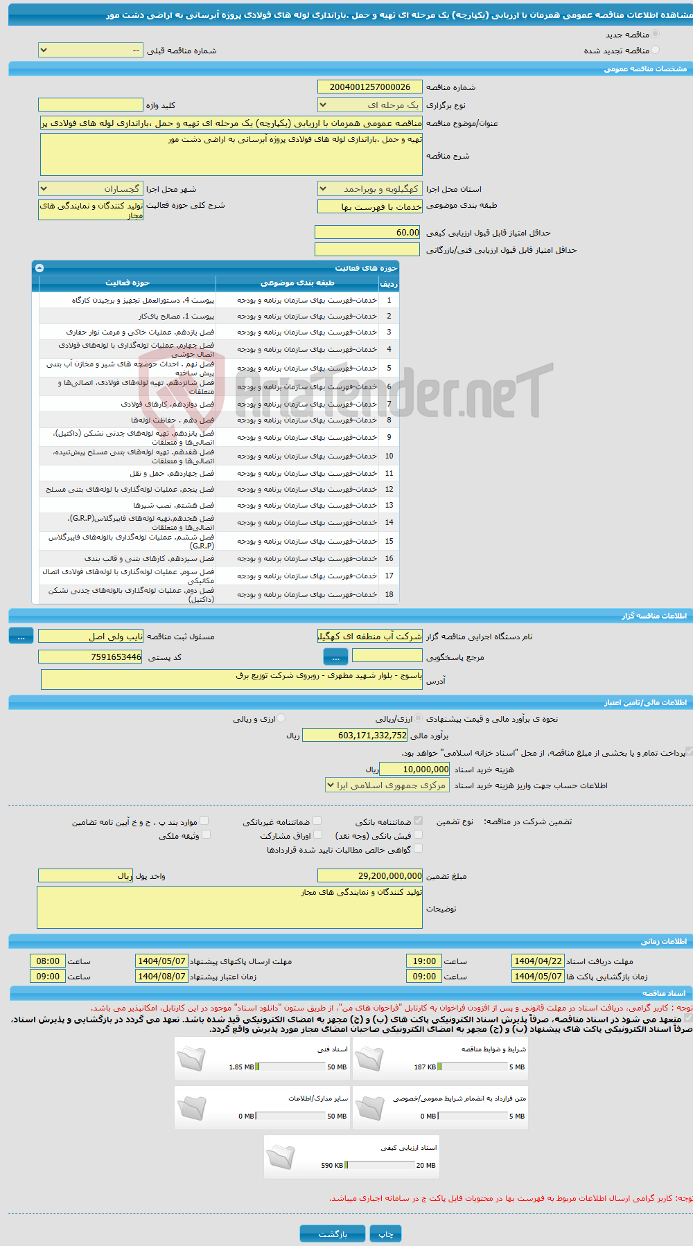 تصویر کوچک آگهی مناقصه عمومی همزمان با ارزیابی (یکپارچه) یک مرحله ای تهیه و حمل ،باراندازی لوله های فولادی پروژه آبرسانی به اراضی دشت مور