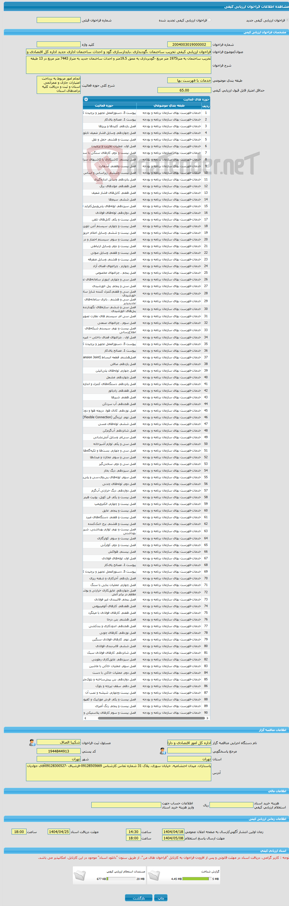 تصویر کوچک آگهی فراخوان ارزیابی کیفی تخریب ساختمان ،گودبداری ،بایدارسازی گود و احداث ساختمان اداری جدید اداره کل اقتصادی و دارایی استان تهران 