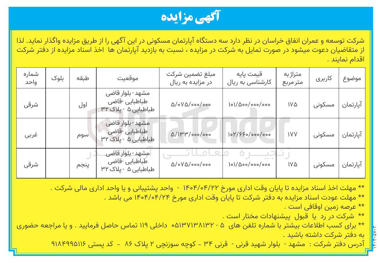 تصویر کوچک آگهی فروش سه دستگاه آپارتمان مسکونی 