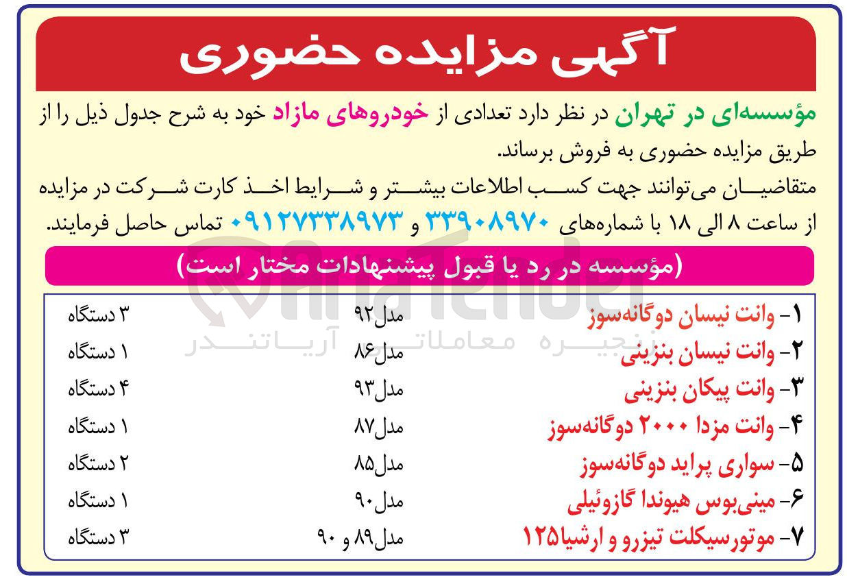 تصویر کوچک آگهی  تعدادی از خودروهای مازاد