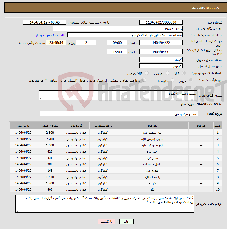 تصویر کوچک آگهی نیاز انتخاب تامین کننده-سیب زمینی و غیره