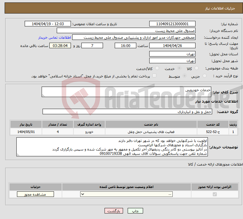 تصویر کوچک آگهی نیاز انتخاب تامین کننده-خدمات خودرویی