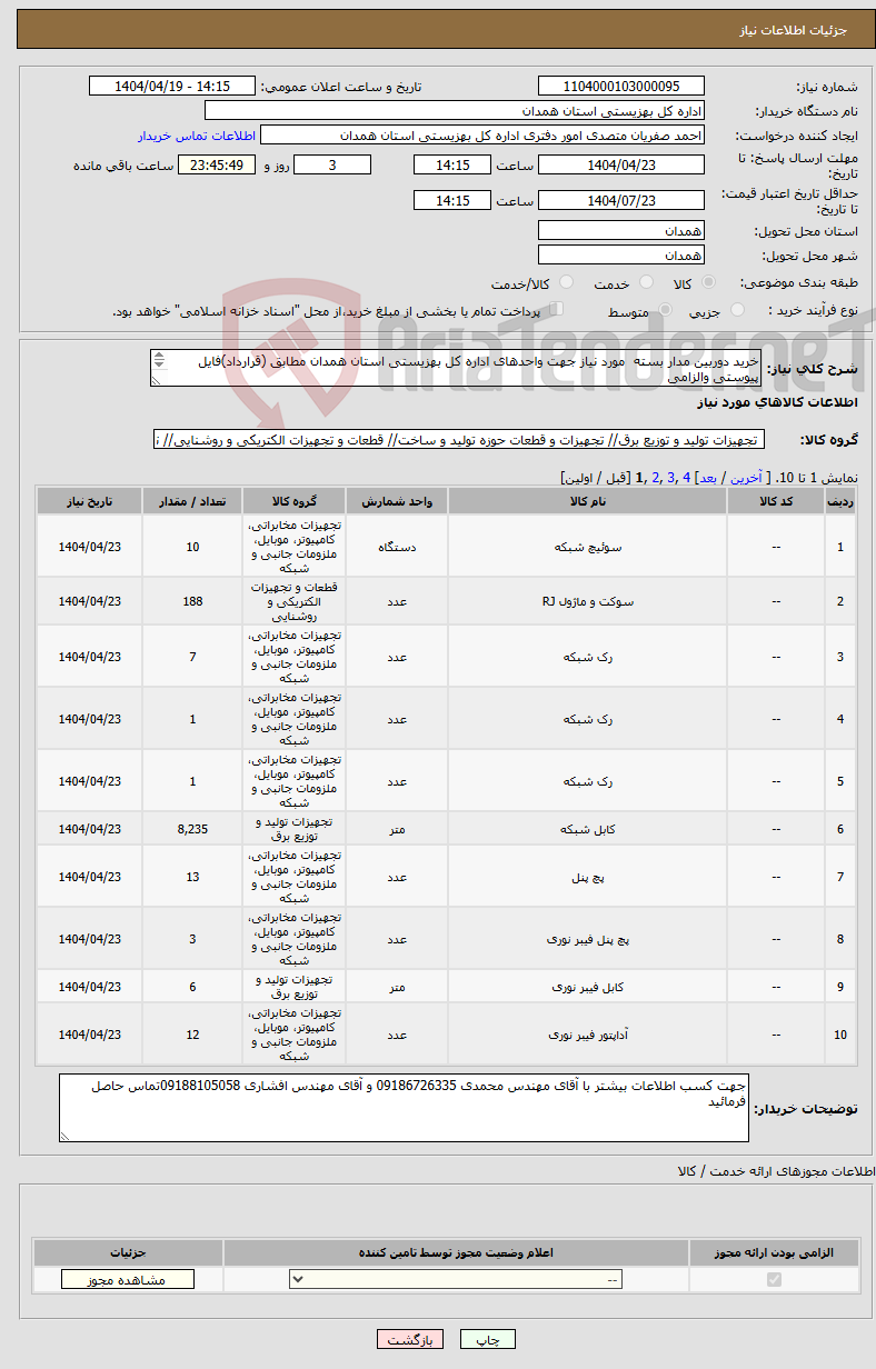 تصویر کوچک آگهی نیاز انتخاب تامین کننده-خرید دوربین مدار بسته مورد نیاز جهت واحدهای اداره کل بهزیستی استان همدان مطابق (قرارداد)فایل پیوستی والزامی 