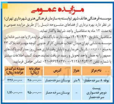 تصویر کوچک آگهی بهره برداری از فضاهای بوفه ۸ سرخه حصار و پیست دوچرخه سواری 