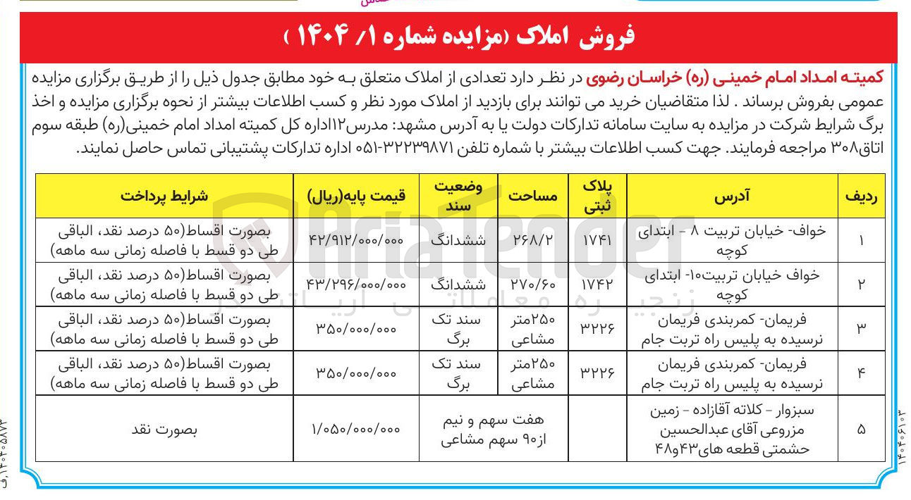 تصویر کوچک آگهی تعدادی از املاک 