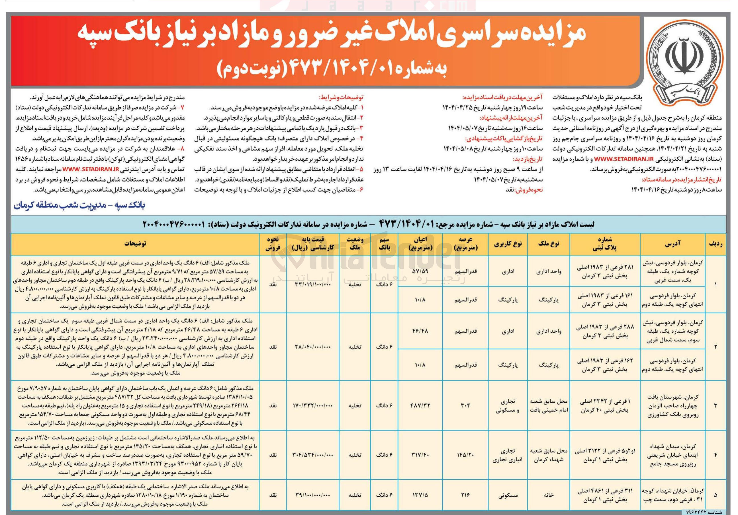تصویر کوچک آگهی  املاک غیر ضرور و مازاد 