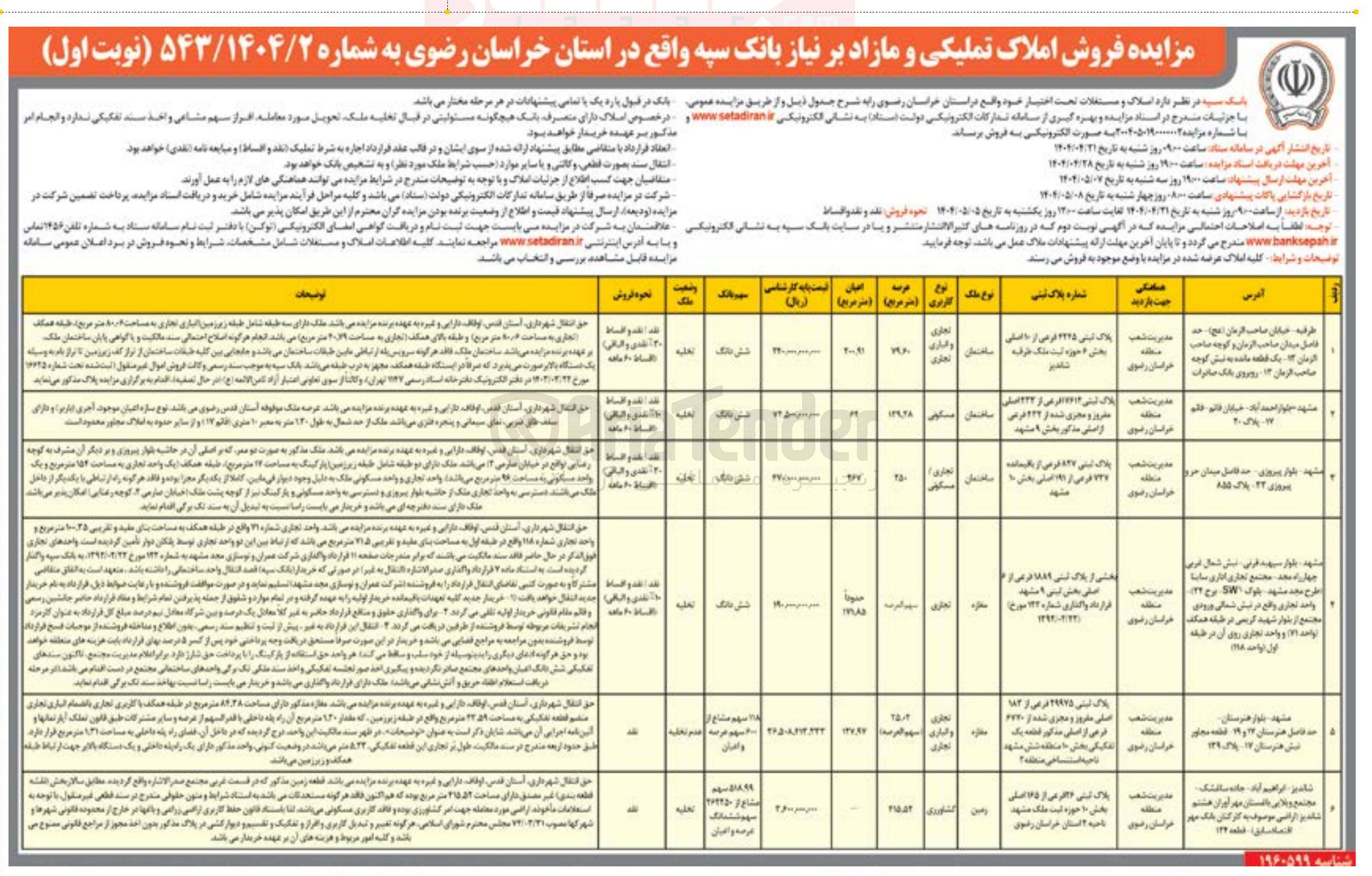 تصویر کوچک آگهی فروش املاک در 6 ردیف با کاربری مسکونی - تجاری - انباری - کشاورزی