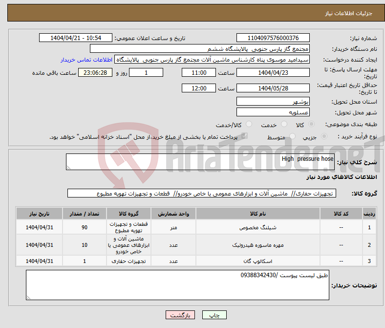 تصویر کوچک آگهی نیاز انتخاب تامین کننده-High pressure hose 
