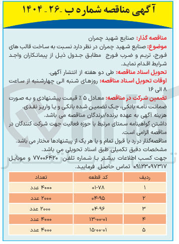 تصویر کوچک آگهی ساخت قطعه فورج تریم و ضرب فورج با کد ۹۶-۰۴ به تعداد ۲۰۰۰ عدد