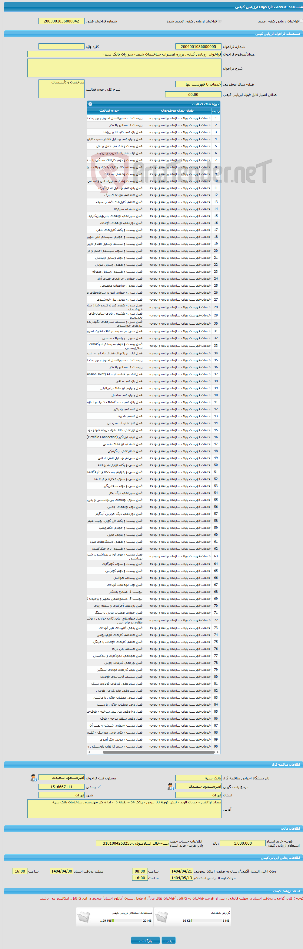 تصویر کوچک آگهی فراخوان ارزیابی کیفی پروژه تعمیرات ساختمان شعبه سراوان بانک سپه