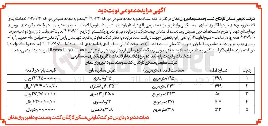 تصویر کوچک آگهی  تعداد ۵ ( پنج ) قطعه از زمین های خود را با کاربری تجاری مسکونی 
